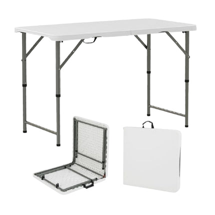 Saliekams kempinga galds 122 cm, regulējams augstums, HDPE virsma