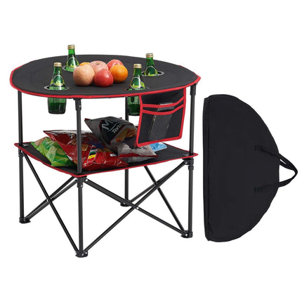 Folding Camping Table, 600D Oxford, 4 Cup Holders, Bag, Black