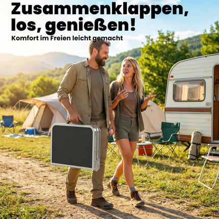 Saliekams kempinga galds ar sietu, regulējams augstums, alumīnijs