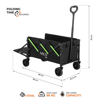 Salokāms kempinga ratiņu ratiņi, 100 l, 90 kg ietilpība