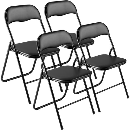 Folding Chairs, 4-Pack PVC Leather Padded, Metal Frame