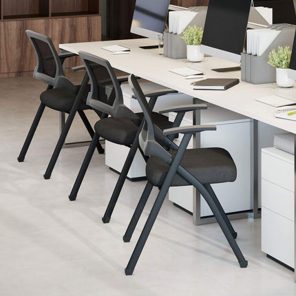 Folding Chairs Set of 2 with Mesh Backrest and Steel Frame, Padded Seat, Black