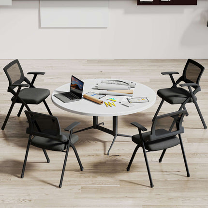 Folding Chairs Set of 2 with Mesh Backrest and Steel Frame, Padded Seat, Black