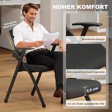Folding Chairs Set of 2 with Mesh Backrest and Steel Frame, Padded Seat, Black