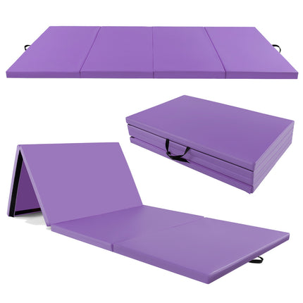 Saliekams vingrošanas paklājiņš, 4 paneļu PU āda, rokturi, violets