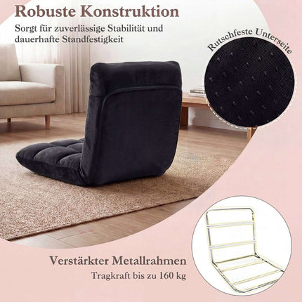 Saliekams grīdas krēsls, melns – 14 pozīciju regulējama atzveltne