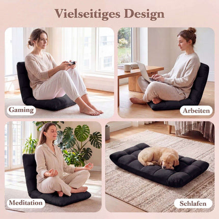 Saliekams grīdas krēsls, melns – 14 pozīciju regulējama atzveltne