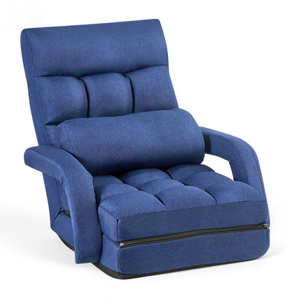 Folding Floor Gaming Chair, 5-Position Back, Armrests, Dark Blue