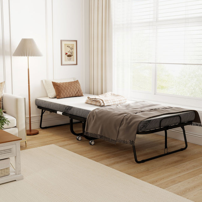 Saliekama viesu gulta ar matraci, riteņiem, tērauda rāmi
