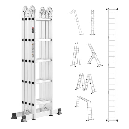 Folding Ladder, 7-in-1 Aluminum, 19ft Reach, 330 lb
