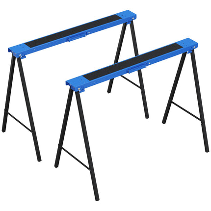 Folding Metal Sawhorse Set of 2 with Anti-Slip Pad, Up to 250 kg, Blue