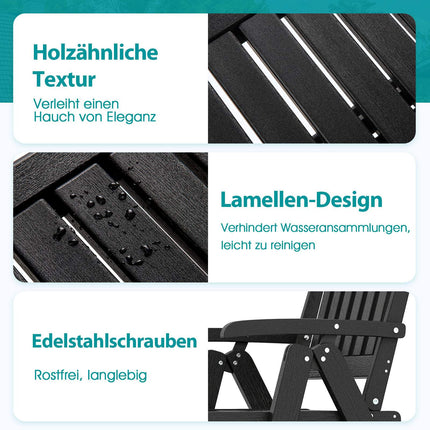 Saliekams āra krēsls, melns HDPE, 150 kg celtspēja