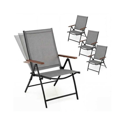 Folding Patio Chairs Set of 4 with Adjustable Backrest, Grey, Breathable Fabric