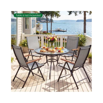 Folding Patio Chairs Set of 4 with Adjustable Backrest, Grey, Breathable Fabric