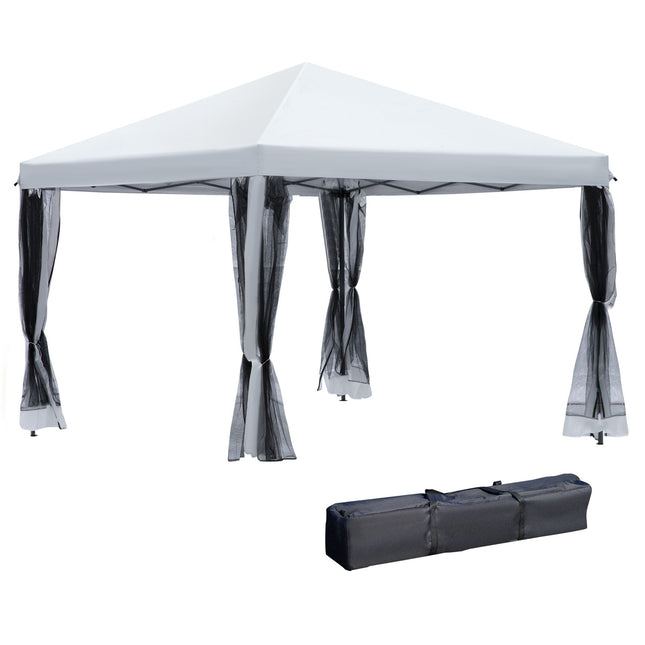 Saliekama paviljona nojume ar sānu sienām, komplektā ar pārnēsāšanas somu, metāls + Oksforda, krēmbalta, 3x3m