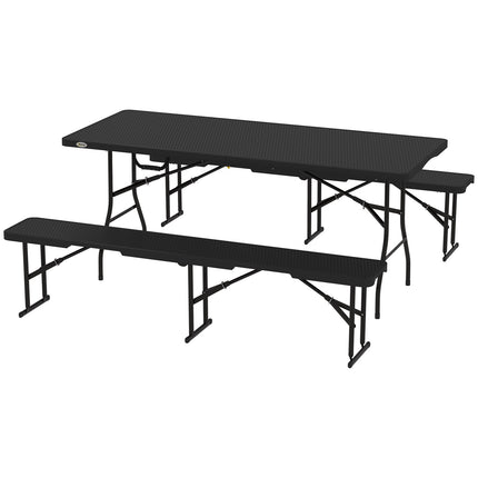 Saliekams piknika galdu komplekts, 3 daļas, melns, HDPE un metāls