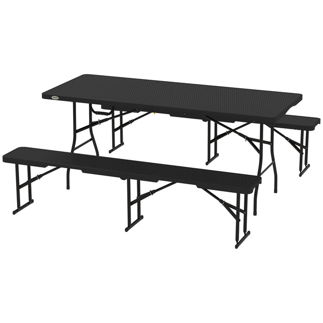Saliekams piknika galdu komplekts, 3 daļas, melns, HDPE un metāls