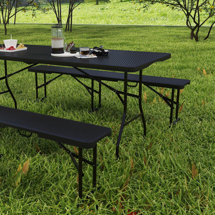 Saliekams piknika galdu komplekts, 3 daļas, melns, HDPE un metāls
