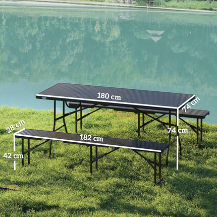 Saliekams piknika galdu komplekts, 3 daļas, melns, HDPE un metāls