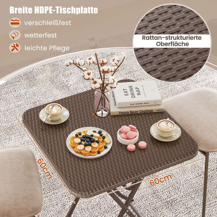 Saliekams rotangpalmas stila galds ar 60x60 cm HDPE virsmu