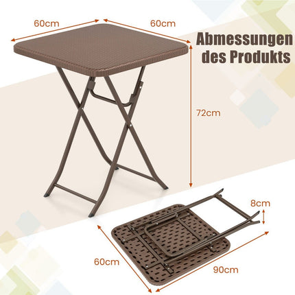 Saliekams rotangpalmas stila galds ar 60x60 cm HDPE virsmu