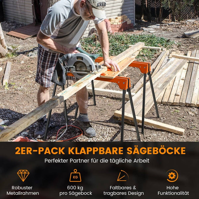 Saliekams zāģa statīva komplekts, metāla rāmis, 600 kg celtspēja, oranžs