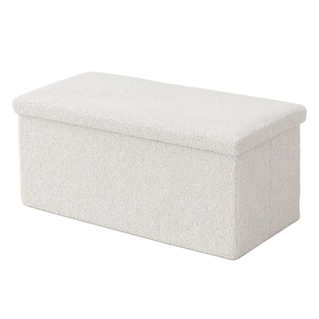 Folding Storage Bench, Teddy Fabric, Seats 2