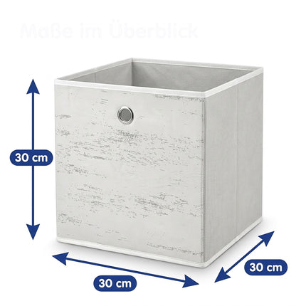 Folding Storage Box Set of 6 with Wood-Look Finish, White, 30 x 30 x 30 cm