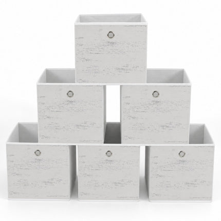 Folding Storage Box Set of 6 with Wood-Look Finish, White, 30 x 30 x 30 cm