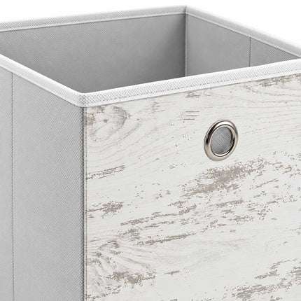 Folding Storage Box Set of 6 with Wood-Look Finish, White, 30 x 30 x 30 cm