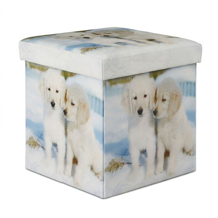 Folding Storage Ottoman with Padded Seat, 38 L, Puppy Print, Faux Leather