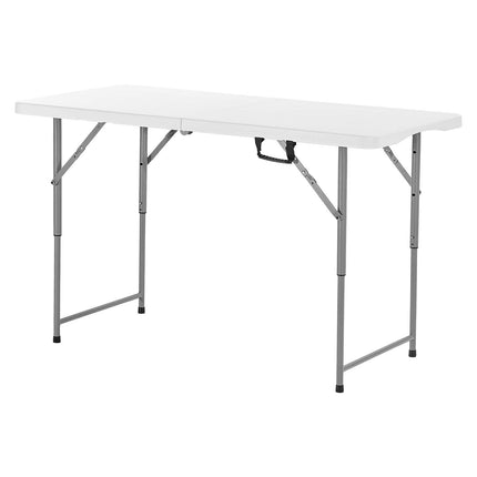 Folding Table 4 Ft, Adjustable Height, Carry Handle, White
