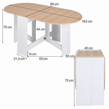Saliekams balts galds 4-7 personām, 163x80x75 cm