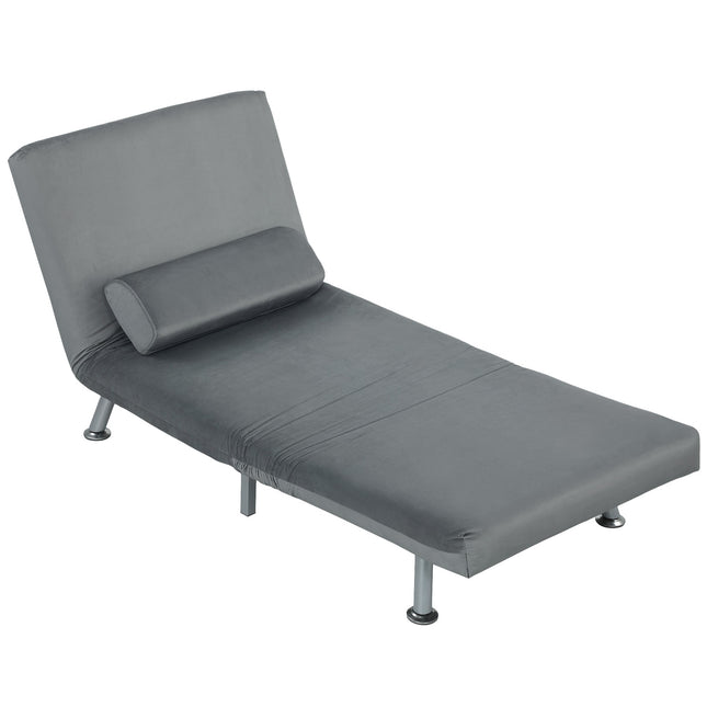 Saliekams atpūtas krēsls ar gultas funkciju, saliekams atpūtas krēsls samta imitācijā, regulējama atzveltne, 75 x 70 x 75 cm, pelēks