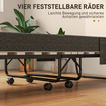 Folding guest bed with wheels, 10 cm mattress, dark grey