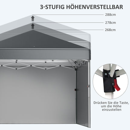 Saliekamā paviljona izmērs 2,97 x 2,97 m ar sānu sienām, UV aizsardzības kempinga telts, ballīšu telts ar smilšu maisu, tumši pelēks tērauds dārzam un terasei