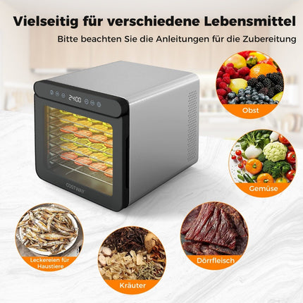 Pārtikas žāvētājs, 600 W, 7 nerūsējošā tērauda paplātes, 24 stundu taimeris