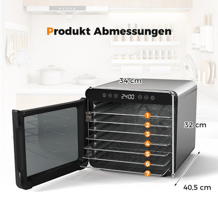 Pārtikas žāvētājs, 600 W, 7 nerūsējošā tērauda paplātes, 24 stundu taimeris