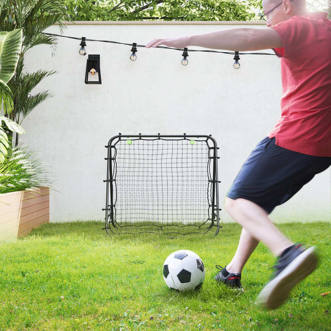 Futbola atsitiena groza siena, divpusējs atsitiena tīkls, regulējams 5 līmeņos, futbola treniņiem, tērauds, melns, 100 x 95 x 90 cm