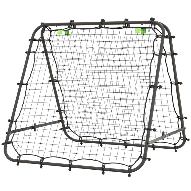 Futbola atsitiena groza siena, divpusējs atsitiena tīkls, regulējams 5 līmeņos, futbola treniņiem, tērauds, melns, 100 x 95 x 90 cm