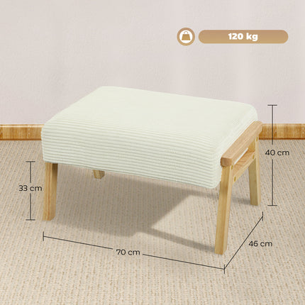 Footstool with Soft Cushion, Corduroy Look, Cream White