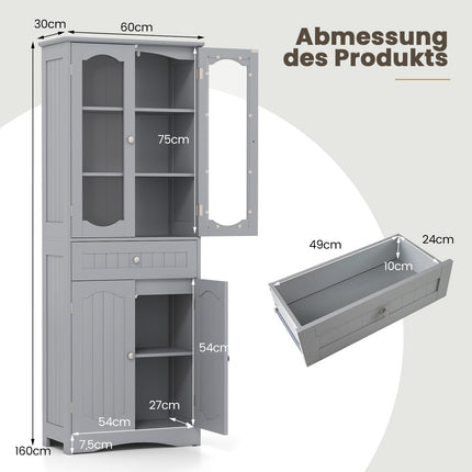 Brīvstāvošs vannas istabas skapis ar 4 durvīm un atvilktni, 160 cm