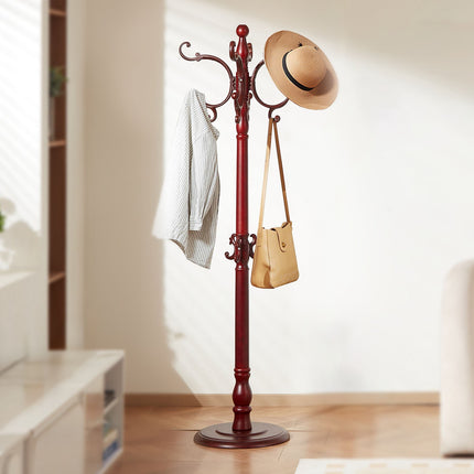 Freestanding Birch Wood Coat Rack Stand, 11 Hooks, Weighted Base