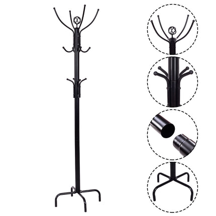 Brīvi stāvošs mēteļu pakaramais, 12 āķi, tērauda rāmis, 200 cm
