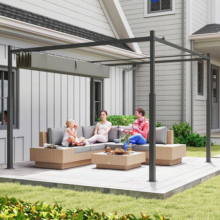 Brīvi stāvoša pergola 3x3m ar bīdāmu jumtu, UV izturīga