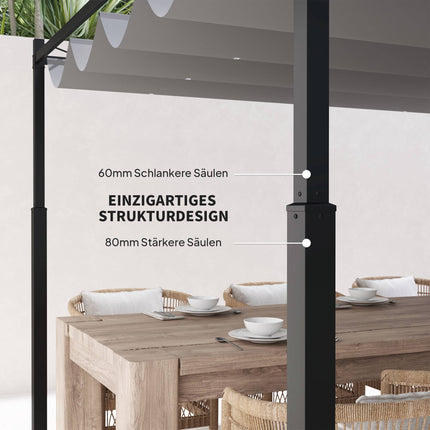 Brīvi stāvoša pergola 3x3m ar bīdāmu jumtu, UV izturīga