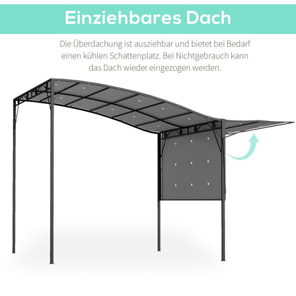 Brīvi stāvoša pergola ar izvelkamu nojumi, tērauda rāmis