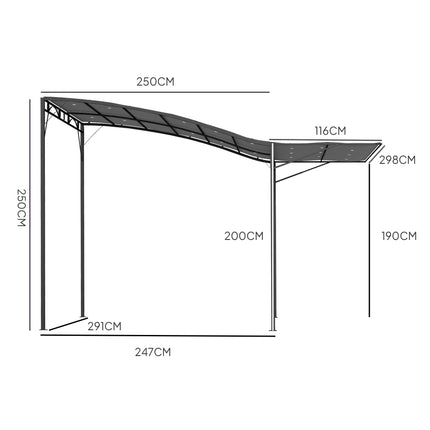 Brīvi stāvoša pergola ar izvelkamu nojumi, tērauda rāmis