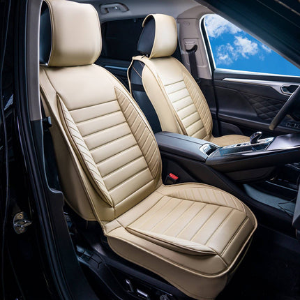 Front Car Seat Covers 2-Pack, Faux Leather, Beige