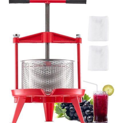 Fruit Wine Press 9L, Stainless Steel Basket, T-Handle